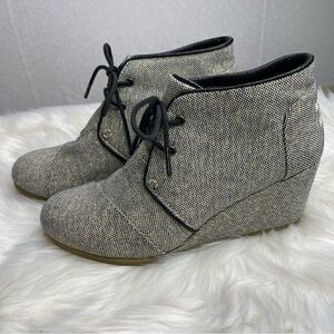 Toms Metallic Linen Desert Wedge Lace Up Ankle Booties 9